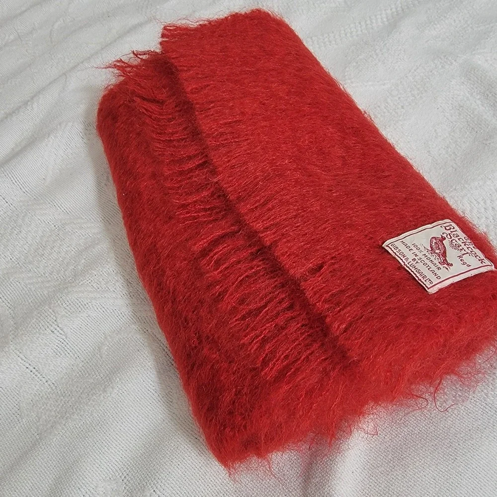 VTG Blackcock Scarf 100% Mohair Red Made in Scotland by Gibson & Lumgair 49